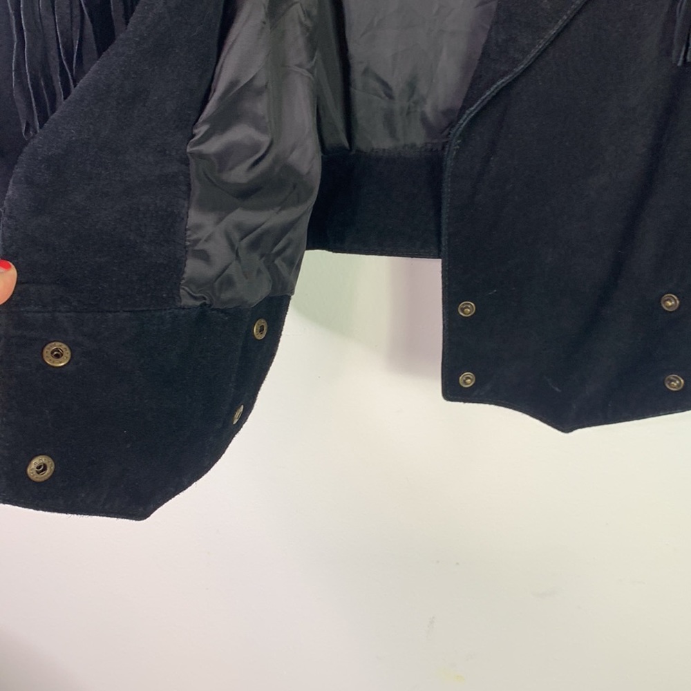 VTG 70s Learsi Black Rancher Western Fringe Suede Leather Jacket Womens Small - Picture 3 of 13